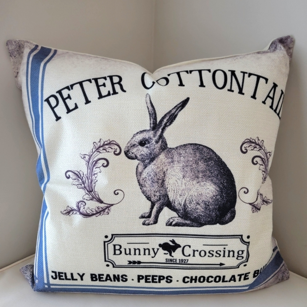 Farmhouse Decor Rabbit Design Peter Cottontail Bunny Crossing Pillow cover